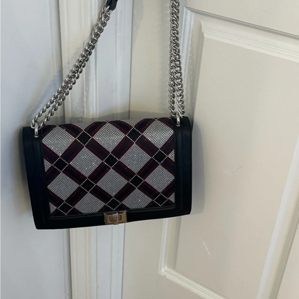 INC International Concepts Plaid Shoulder Bag with Silver Accents